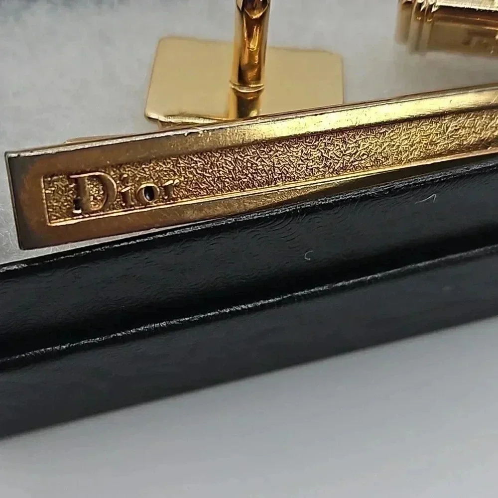 Christian Dior CD Logo Bullet Back Gold Tone Cufflinks with Tie Bar